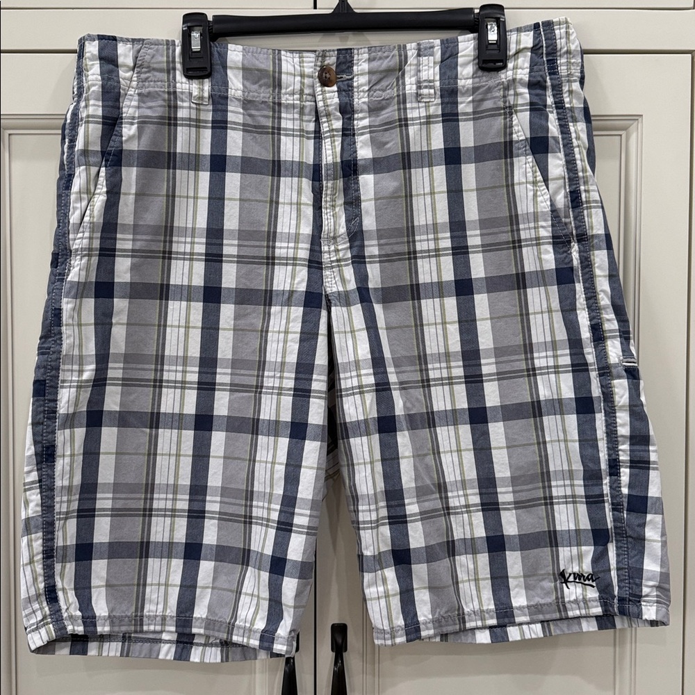 KIRRA Mens Plaid Golf Shorts size 36 Blue chino cotton, snap pockets, preppy